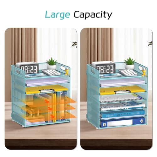 7 Tier Paper Organizer - Mesh Desktop File Holder with Handles for Office School Desk, Black (Blue) - color: Blue