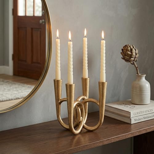 Antique Brass Candle Holder, Iron Taper Candle Holders, Vintage Cast Iron Decorative Candle Stands, Tall Candle Holders for Wedding, Dining Table, Home Decor - color: Golden