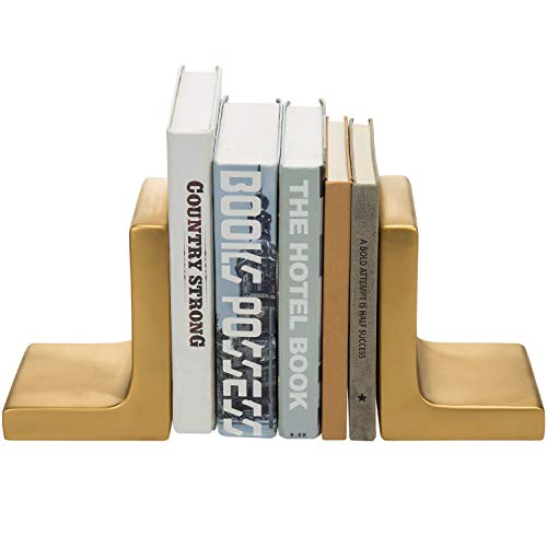 MyGift Modern Gold Concrete Office Bookshelf Decor Bookends for Heavy Book and Textbooks, Desktop Book Holder, 1 Pair - color: Gold