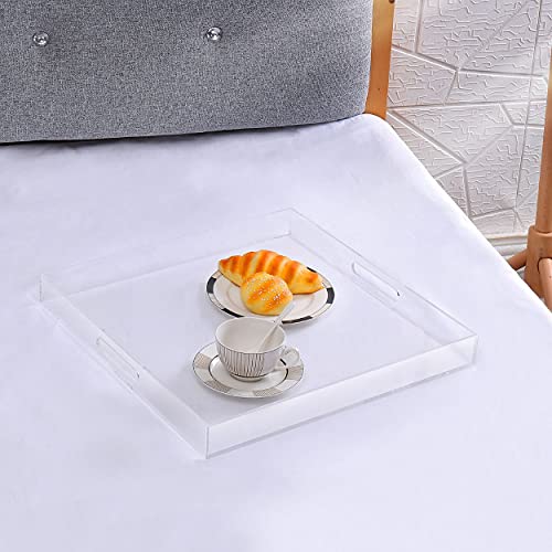 Clear extra large Ottoman Tray with Handles 18"x18"x2" Spill proof Acrylic Serving Tray Organizer Tray Decorative safe edge tray For Living Room Entryway Bedroom Kitchen Coffee Table coutertop - color: Clear, size: 18" x 18" x 2"