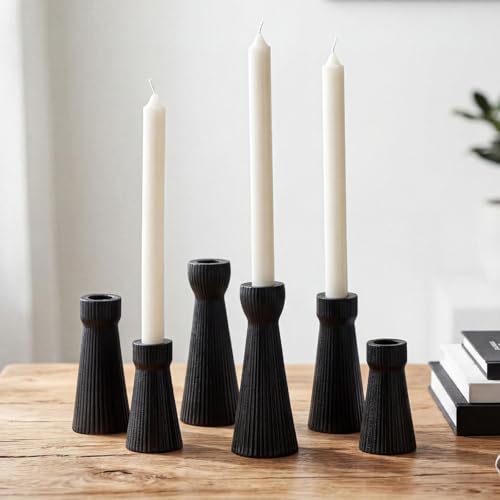 Mumufy 6 Pcs Black Taper Candle Holders for Candlesticks Ceramic Candle Stick Modern Decorative Candlestick Stand for Wedding Table Centerpiece Dinner Desktop Decoration Housewarming Gift - color: Black