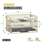 DALTACK 3 Tier Paper Organizer with Handle, Mesh Metal Desk Organizer with Sliding Paper Trays for Letter/A4 Paper, Mail, Bills & Folders, Yellow - color: Golden Yellow