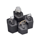 MOOCA 4 Pcs Set Faux Leather Ring Stand Holder Jewelry Display Set, Ring Holders for Jewelry Storage Organizer Stand Pedestals Display, Steel Gray, 1 3/4W x 1 5/8D and ½” H,¼” H,2 ½” H - color: Steel Gray Faux Leather