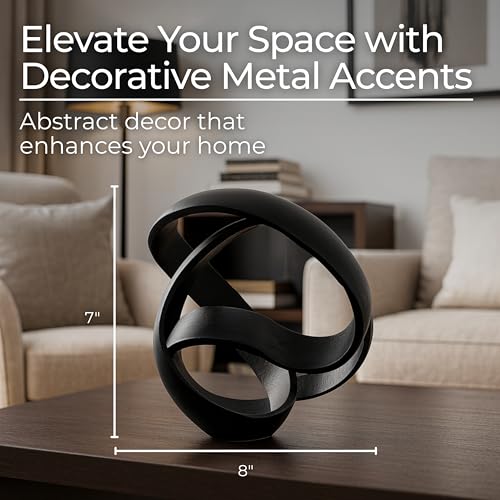 Metal Decorative Object – Minimalist Shelves & Coffee Table Decor – Aluminum Knot Sculpture Modern Home Decor for Office, Bedroom & Living Room – 8" x 7", Black - color: Black