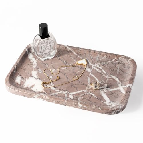 Koville Marble Tray, 12"x8" Marble Vanity Tray for Countertop Bathroom Kitchen Dresser, Decorative Catchall Trays for Perfume Jewelry, Rectangular Stone Serving Tray(Purple) - color: Purple