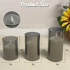 Rechargeable Flameless Candle, Flashing LED Pillar Real Wax Candle with Remote Control and Timer, Upgraded Teardrop Wick, Gray Electronic Candle, 1 Set of 3 - color: Grey Glass-Droplet