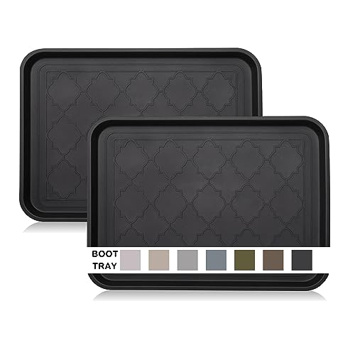 WATANIYA PET Boot Tray for Entryway Indoor, Heavy Duty Shoe Mat Tray 2 Packs, 16.7"x12.8" Waterproof Shoes Trays with Raised Edge, Outdoor Multi-Purpose Mats for Boots, Garden, Pets - color: Black, size: (2Pack) 16.7''x 12.8''