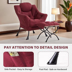 Tiita Lazy Chair with Ottoman, Red Modern Large Accent Chair, Comfy Leisure Sofa Armchair with Ottoman, Reading Chair with Footrest for Bedroom, Living Room, Dorm Rooms, Wine red - color: Burgundy