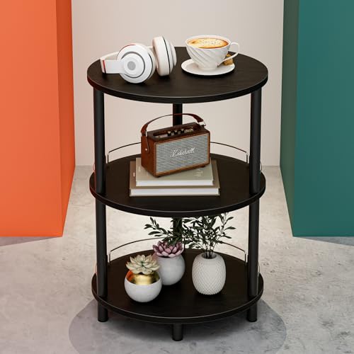 Small Nesting Coffee Table - 3-Tier Oval Accent Table for Small Spaces, Rustic Wood and Metal Couch End Table, Nightstand for Bedroom or End Table Living Room, Easy to Assemble, Charcoal Wenge - color: Charcoal Wenge, size: 1-Pack, style: With Guard Rail