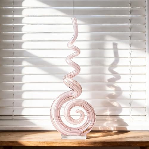 15" Tall Hand-Blown Murano-Style Glass Sculpture Statues Art Ornament Statue Figurines Home Decor Accent Piece Coastal Ocean Nautical Home Decor,Shelf,TV Stand,Tabletop Centerpieces,Wonderful Gift - color: White