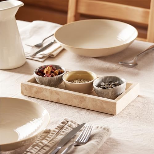 Navaris Travertine Decorative Tray - Durable Bathroom Organiser - Trays for Perfume, Jewellery, Vanity & Coffee Table Decor - 25 x 12cm Rectangle Tray, Beige - size: 9.8" x 4.7" x 1.2"