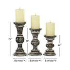 Deco 79 Wood Candle Holder, Set of 3 6', 8', 10'H, Dark Brown