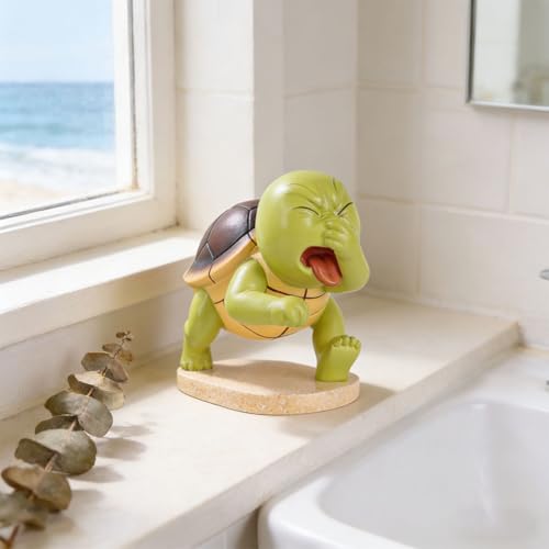 Funny Sea Turtle Holding Nose Bathroom Decor Statues, Coastal Beach Sea Turtle Bathroom Decor - Quirky Toilet Sculptures and Figurines, Nautical Ocean Centerpieces for Beach House, Seaside (Green) - color: Green