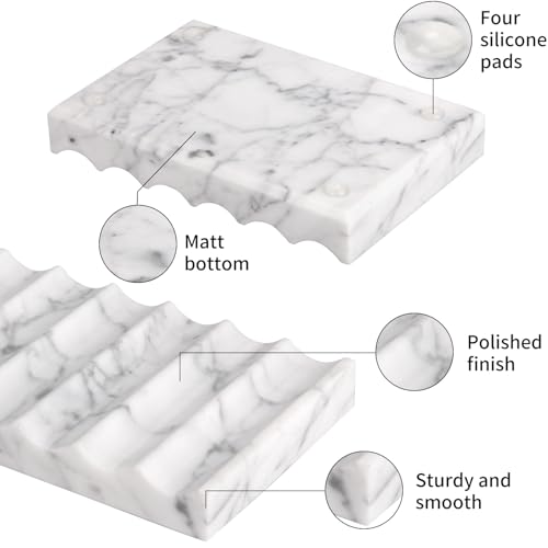Luxury Marble Soap Dish Tray,Rectangle Stone Marble Soap Tray,Self Draining Soap Holder for Bathroom, Kitchen (Carrara White) - color: Carrara White