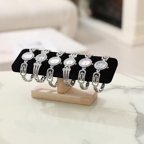 Wooden Watches Display Stands Base Watch Necklace Bracelet Organizer Rack Bangle Scrunchie Headband Showcase Stands Exterior Velvet Black - color: Flat Velvet Black