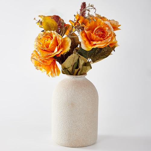 Beige Metal Vase, Textured Speckled Beige Decorative Vase, Modern Minimalist Tall Round Vase for Living Room, Bedroom, Entryway & Table Decor - color: Beige