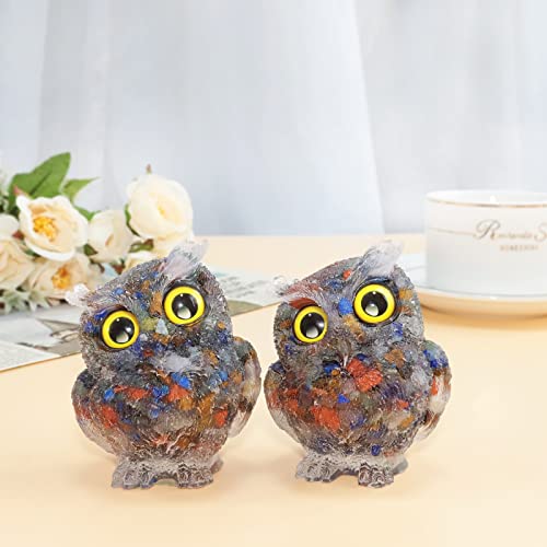 mookaitedecor Colorful Crystals Owl Statue Sculpture Stone, Carved Animals Night Owl Figurine Crystal Ornament for Desktop Office Home Decor, 3 Inch - color: Colorful, size: 3 inch