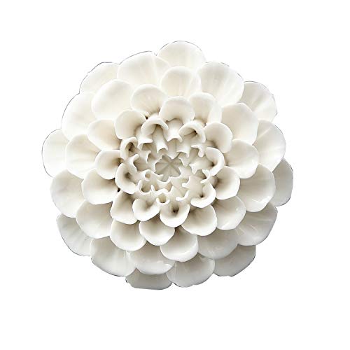 Ceramic Flower Wall Art, Artificial 3D Handmade Porcelain Flower Wall Hanging Sculpture Decor for Home Office (White, Paeonia Lactiflora, 2.95") - color: White,Paeonia lactiflora，2.95"