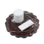 Round Marble Decorative Tray with Scalloped Edge, Luxury Natural Stone Bathroom Vanity Tray, Dresser Top Perfume Coffee Home Kitchen Sink Tray, Key Trinket Ring - color: Rosso Lepanto