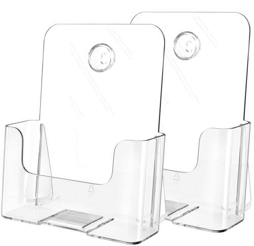 MaxGear Acrylic Brochure Holder 6 x 8 inch, Display Stand Plastic Clear Flyer Holders for 5.5 x 8.5 inch, 5 x 7 inch Menu, Literature, Trifold Pamphlet, Magazine, Countertop or Wall Mount, 2 Pack - size: 6"x9"-2 pack