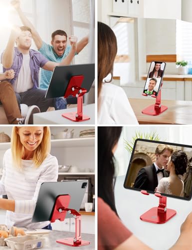 OCYCLONE Phone Stand, Adjustable Height and Angle Foldable Cell Phone Stand Holder for Desk, Taller iPhone Stand Compatible with 4.7"-13" Smartphones iPad Tablet, Red - color: Red