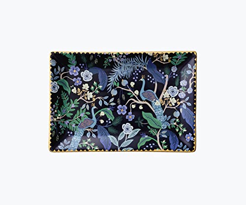RIFLE PAPER CO. Peacock Catchall Tray, Keep Valuables Secure, Protect Small Items, Minimize Loss, Organize Desk, Keep Your Items in Sight, Cute and Fashionable - color: Peacock