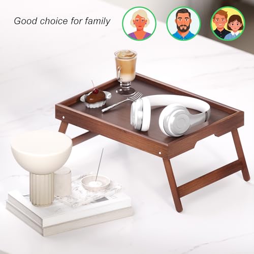 Fibogollo 4 Pack Bamboo Bed Tray Table with Folding Legs,Breakfast Trays,Serving Tray for Food and Snack,Laptop Trays for Working(Brown) - color: Brown, size: 4 PC