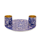 Yair Emanuel Flat Plate Candle Holders for Shabbat 4 Inch Vibrant Pattern Design Modern Judaica Gift (CSE-6 Blue Pottery) - color: Cse-6 Blue Pottery