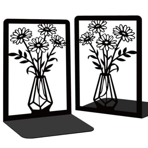 BEUNITONE Daisy Book Shelf Decorative Bookends for Shelves, Non-Slip Book Ends for Heavy Books, Flower Shelf Metal Bookends for Desk Organizer, Office Library Decor Decorative Books for Home Decor - style: Daisy