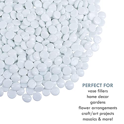 Galashield Flat Glass Marbles for Vases White Glass Gems Beads Pebbles Vase Filler (1 LB, Approx. 105 PCS) - color: White, size: 1 LB