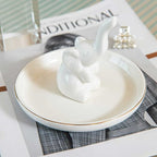 Elephant Ring Holder Dish, Ceramic Jewelry Tray Trinket Dish for Necklace Keychain Organizer, Cute Funny Birthday Wedding Mothers Day Gift for Women Friends Girls - style: White Elephant