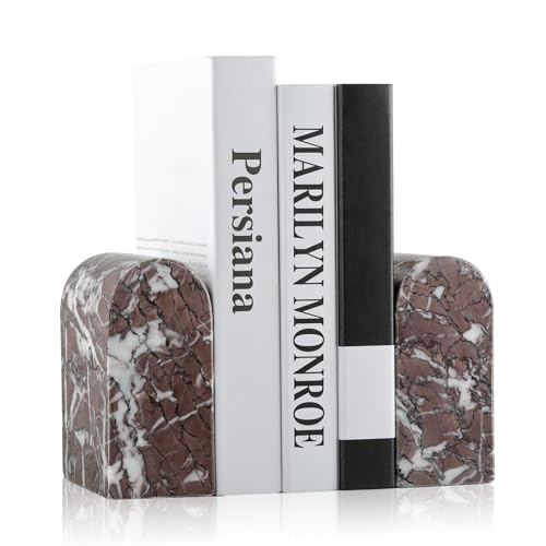 Koville Turkish Natural Marble Bookends for Shelves, Decorative Book Ends, 13lbs Heavy-Duty Marble Book Holders, Bookshelf Apartment Decor for Normal Books/CD/Video Games(Leopard) - color: Purple White Marble-leopard, size: 13lb
