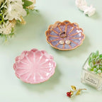 Lotus Ring Holder Dish Small Indoor Ash Tray, Ceramic Dessert Plate Trinket Jewelry Holder Organizing Necklace Earrings for Parents Friends Sister, Deep Purple. All Jewelries Are NOT Included. - color: Purple-Round