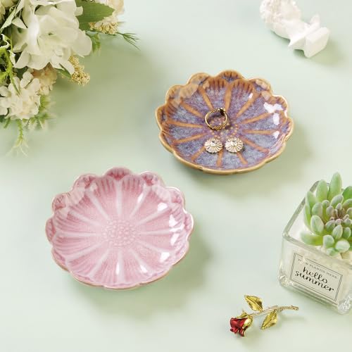Lotus Ring Holder Dish Small Indoor Ash Tray, Ceramic Dessert Plate Trinket Jewelry Holder Organizing Necklace Earrings for Parents Friends Sister, Deep Purple. All Jewelries Are NOT Included. - color: Purple-Round