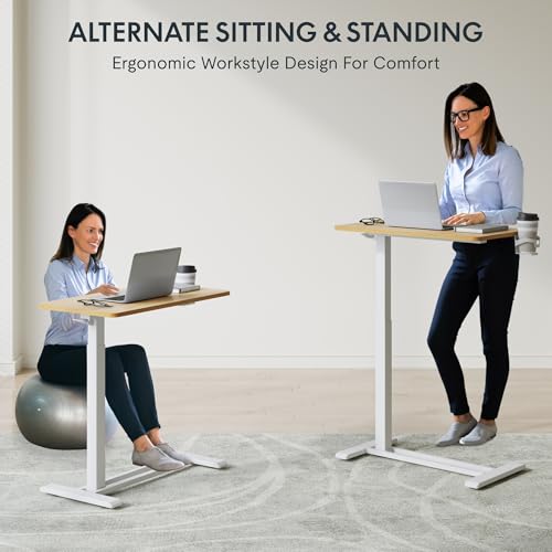 FLEXISPOT H7 Adjustable Overbed Bedside Table with Wheels Pneumatic Mobile Standing Desk Laptop Desk Rolling Computer Cart Movable Overbed Table Hospital Home Use(27.6" W x 15.7" D, Maple Table) - color: Maple, size: Small