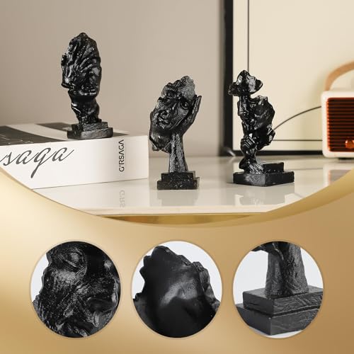 3 Pcs Thinker Small Statue Set - Black Art Abstract Decor, Modern Living Room Decoration, Knick Knacks for Shelves, Table Decor, Office Bookshelf, Gift for Friends - color: Black Thinker Small Statue Set