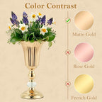 11.22’’ Small Gold Trumpet Vases for Centerpieces, Gold Vases Urn Metal Flower Arrangement Vase for Wedding Party Decoration, Pedestal Vase for Table Centerpiece