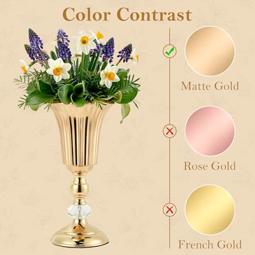 11.22’’ Small Gold Trumpet Vases for Centerpieces, Gold Vases Urn Metal Flower Arrangement Vase for Wedding Party Decoration, Pedestal Vase for Table Centerpiece