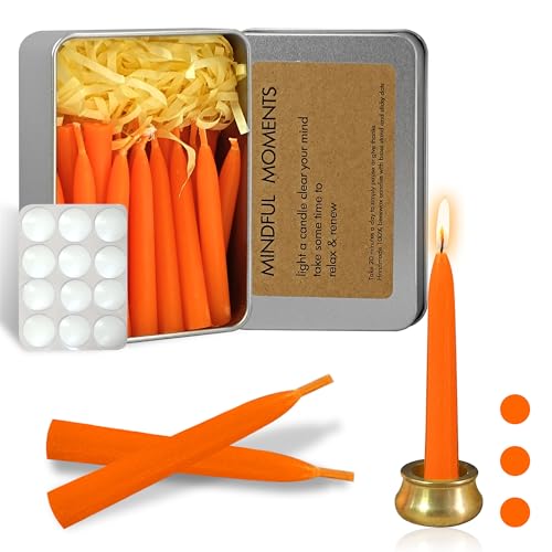 Mini Taper Candle Meditation Candles,Orange 20 Minute Prayer Candlestick Dripless Beeswax Candles with Brass Candle Holder for Yoga & Spiritual Rituals,30-ORA - color: MCBEE30PC-ORANGE