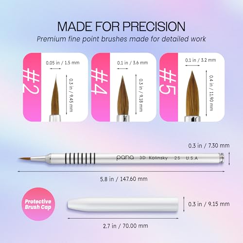 PANA 3D Kolinsky Acrylic Nail Art Sculpture Brush with Silver Metal Non-Slip Grip Handle for Manicures 3D Nail Art Flower Designs (Size #2) - color: Aluminum Silver, size: Size 2