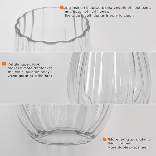 Flower-Shaped Wide Mouth Glass Vase - 6.7" Tall Transparent Vase, Ideal for Fresh Flowers/Floating Tealights, Home Display (Living Room/Bedroom), Wedding Centerpieces & Holiday Decor - color: Clear, size: 05
