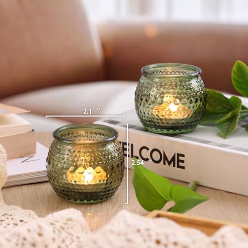 16 Pcs Green Votive Candle Holders, Round Glass Tea Lights Holder with Polka Dot Embossed, Votive Candle Holders for Weddings, Home Decor, Baby Shower, Special Occasions - color: Green