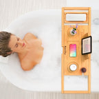 Banlilu Bathtub Tray - Bath Tray Expandable - Bath Tub Tray Table for Bathtub, Ajustable Size, Fits Most Tubs - color: Natural Bamboo Wood