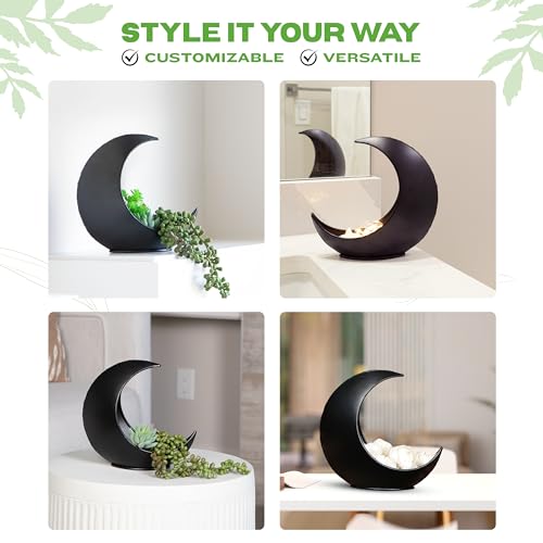 Table Planter - Desk Moon Planter – Candle Holder - Boho Planters for Indoor Plants, Succulents, Air Plant, Cactus, Faux, Artificial Plants -Witchy Gifts for Women, Birthdays, Plant Lovers - color: Black