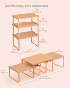 SONGMICS Cabinet Organizer Shelf, Set of 3 Kitchen Counter Shelves, Kitchen Storage, Spice Rack, Stackable, Expandable, Apricot UKCS220Y01V1 - color: Apricot