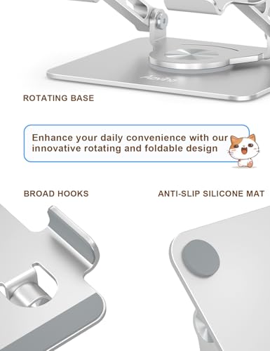 Aoviho Tablet Stand 360° Rotating Aluminum Holder, Adjustable, Portable and Foldable Monitors Stand for iPads, Compatible with 4-12.9" Tablets, Silver - color: Silver