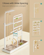 SONGMICS Jewelry Holder, Jewelry Storage Organizer Stand with Metal Frame, Velvet Tray, 12.1 to 18.7 Inches Tall Height Adjustable Necklace Holder, for Rings, Earrings, Matte White UJJS026W01 - color: Matte White