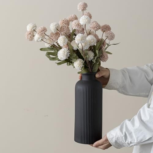 Large Modern Ceramic Vase Set, Black Ribbed Matte Finish, 3-Piece Decorative Vases for Home Living Room Office, 10 inch Tall, 4 inch Width (XL Black Mix) - color: XL Black Mix
