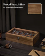 SONGMICS 12-Slot Watch Box, Watch Display Case with Large Glass Lid, Removable Watch Pillows, Velvet Lining, Gift Idea, Rustic Walnut UJOW120K01 - color: Rustic Walnut, size: 1 Layer 12 Slot
