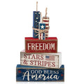 CroBlissful 4 Pcs 4th of July Decorations Patriotic Memorial Day Tabletop Decorations Red White Blue Table Centerpieces Sign for Office Tiered Tray Home Shelf 250th Anniversary(Freedom) - style: Freedom